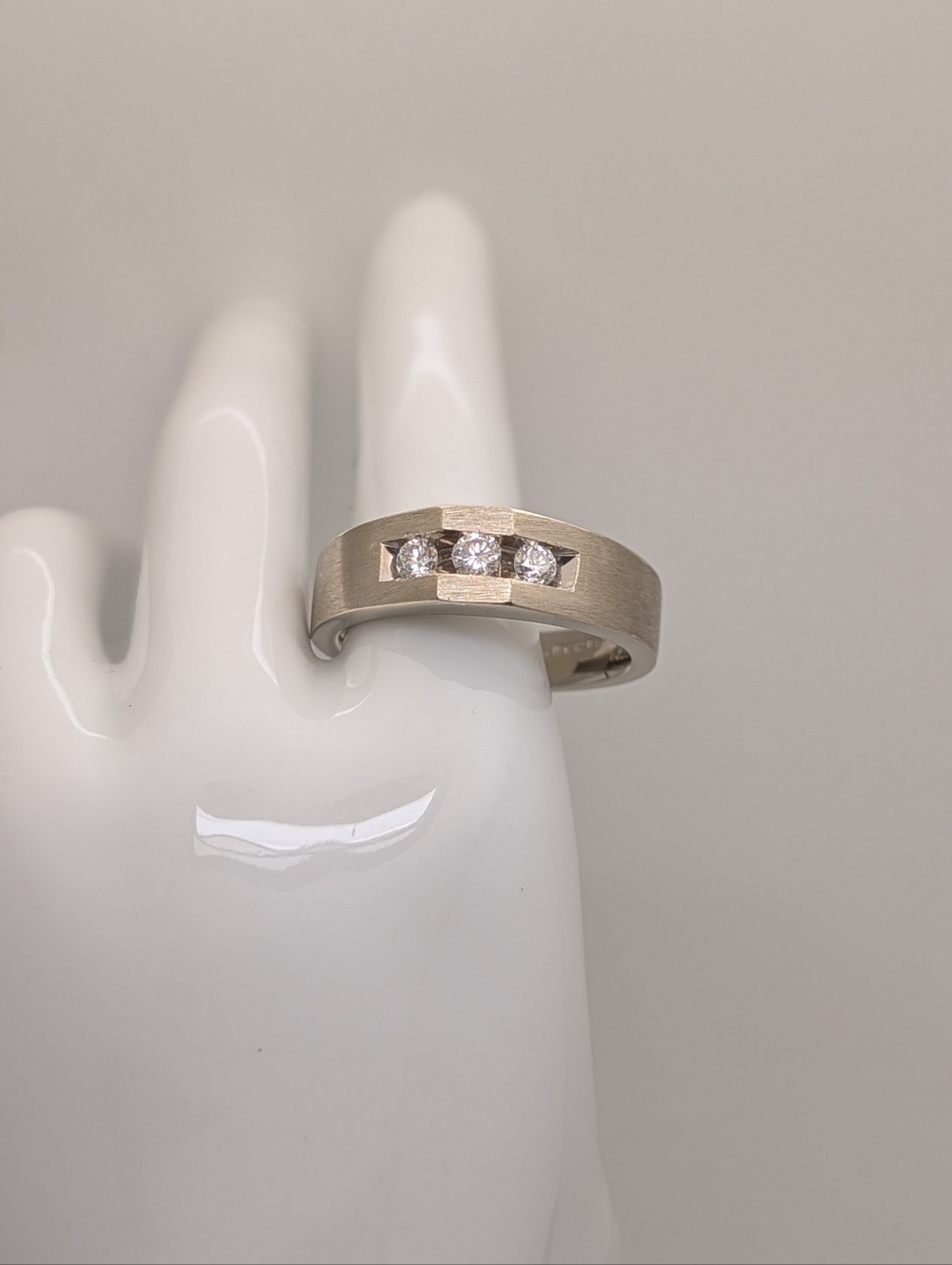 3 Stone Diamond 14K Solid Brushed Gold Men's Ring